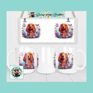 Ceramic Coffee Mug Cocker Spaniel Puppy Dog Butterflies Flowers 15oz Sublimated
